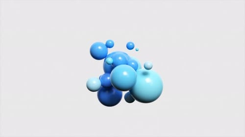 Gleaming 3D Animation of Clustered Blue Spheres Varying in Size Exuding a Cool Smooth and Glossy