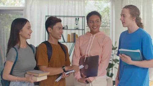 Portrait of Group of Multi-ethnic Students Working on Project at Home