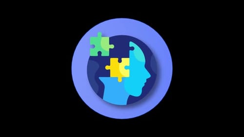 Animated 3D Icon of Human Head with Puzzle Pieces