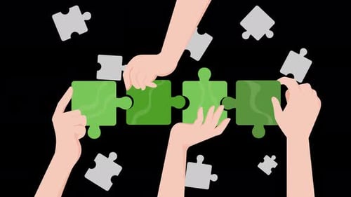 Animated Hands Building Puzzle Pieces for Teamwork and Collaboration
