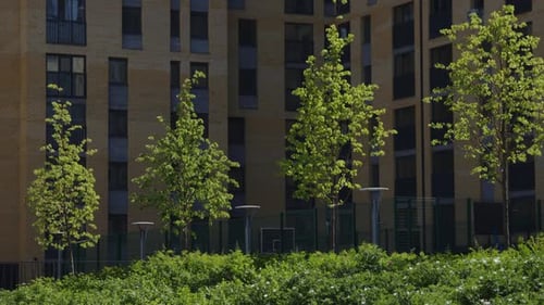 Modern Apartment Building with Greenery
