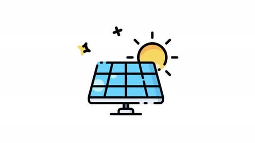 Flat Design Solar Panel and Sun Line Icon Animation