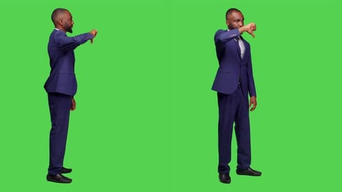 Negative Office Worker Doing Thumbs Down in Studio