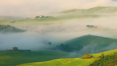 Tuscany Italy Foggy Landscape At Dawn
