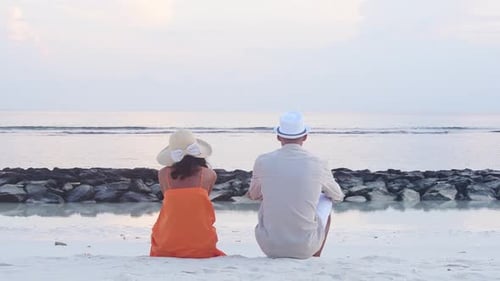 Romantic Couple Sit Watch Ocean In Maldives