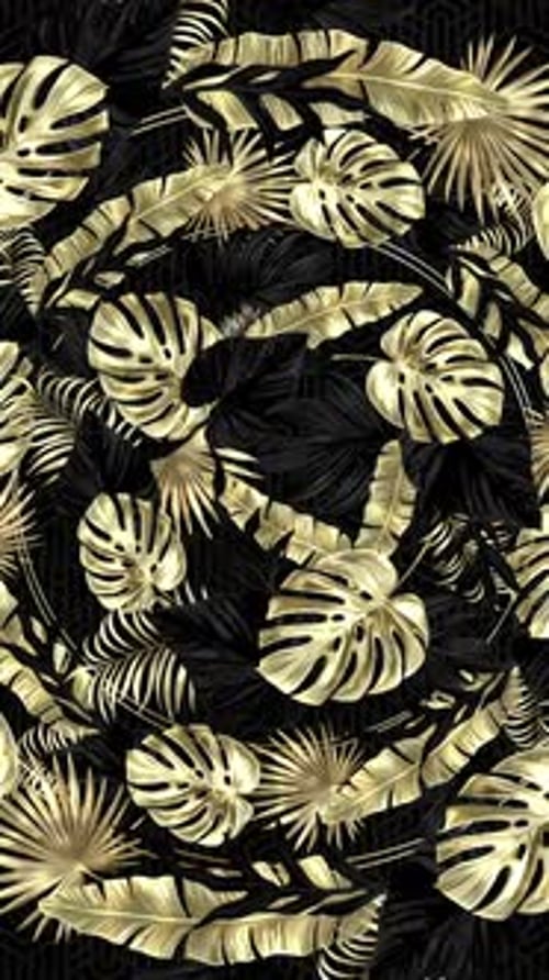 Elegant Vertical Golden Tropical Leaves Background Animation