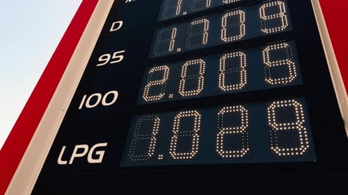 Fuel Price Display Board at Gas Station in Europe