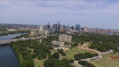 Aerial View of Austin, Texas from The Lady Bird Lake - zoom in