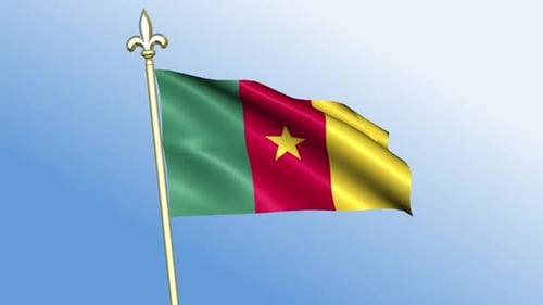 Cameroon Flag Waving on Pole with Gold Finial