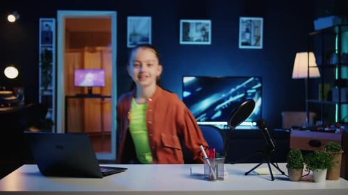 Kid Filming Video for Her Newly Opened Online Channel Presenting Herself to Audiences