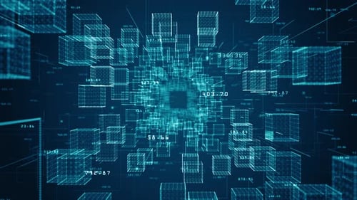 Animated Digital Cubes and Data Flow Background