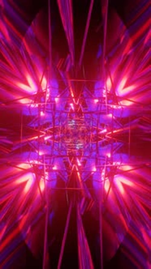 Vertikales Video eines Neonlicht-Mandalas mit rotierenden geometrischen Mustern