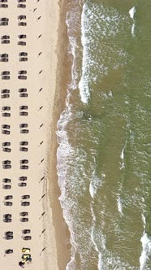 Aerial view to the beach in sea resort. Sunny Beach on Black sea, Bulgaria