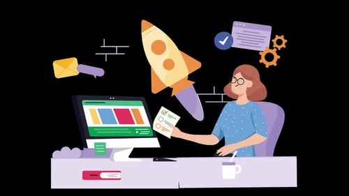 Woman working on a design project at a computer.