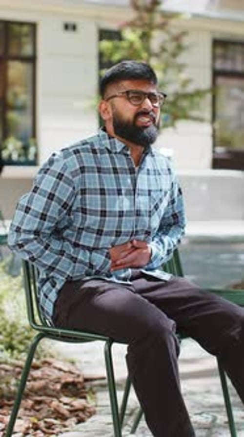 Indian Bearded Man Feeling Sudden Strong Abdominal Stomach Ache Gastritis Problem Diarrhea