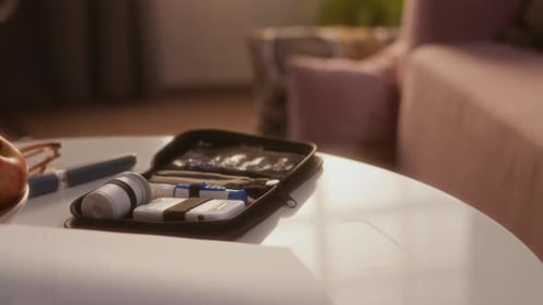 Diabetes Testing Kit on a Table Indoors