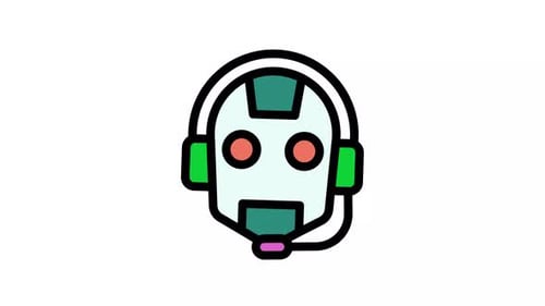 Animated Flat Design Robot Head with Headset Icon