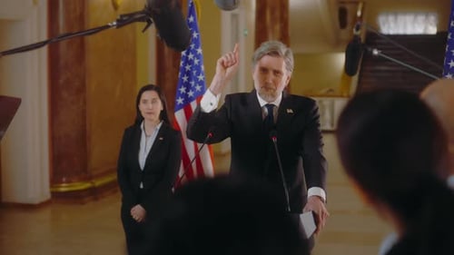 Politician Gives Interview for Media in the White House