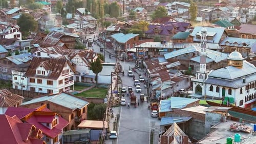 Aerial View of a City Street with Buildings