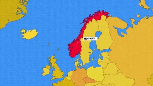Carte de la Norvège, couleur jaune et bleu, nouveau style