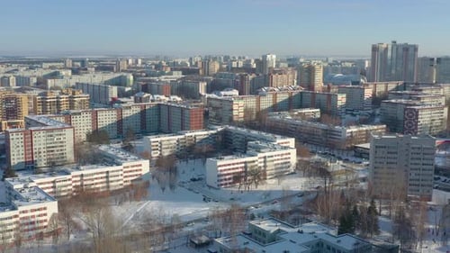 Residential District with Multistory Buildings in Winter
