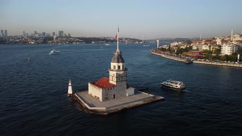 Aerial view of the Maiden's Tower in Istanbul, Turkey