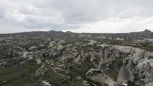Aerial view of Goreme Valley, Cappadocia, Nevsehir, Turkey.