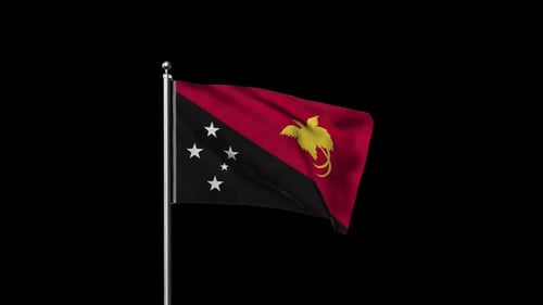 Realistic Papua New Guinea Flag Waving on Pole Animation