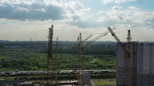 Building Crane and Buildings Under Construction