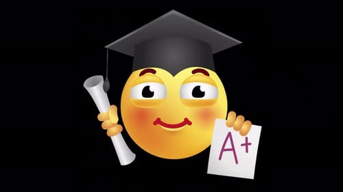 Animated Emoji Graduate with Diploma and A Plus Grade