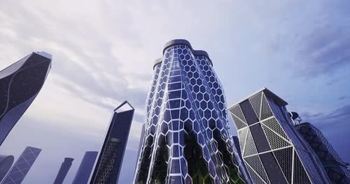 La arquitectura moderna muestra un diseño único en el horizonte futurista de la ciudad