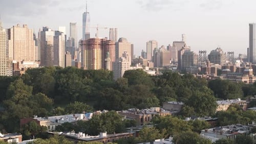 Aerial view of Fort Greene, Brooklyn on a summer morning