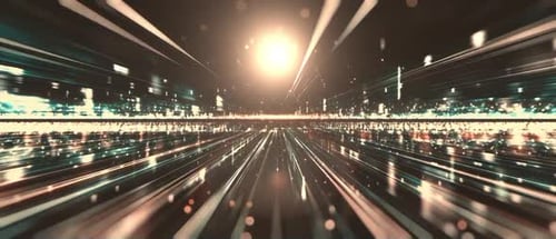 Futuristic Digital Hyperspace Travel with Glowing Light Trails