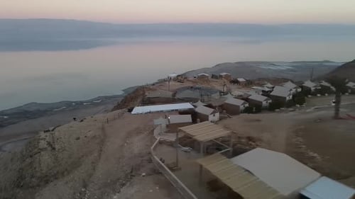 Desert Landscape Resort During Twilight Aerial Footage