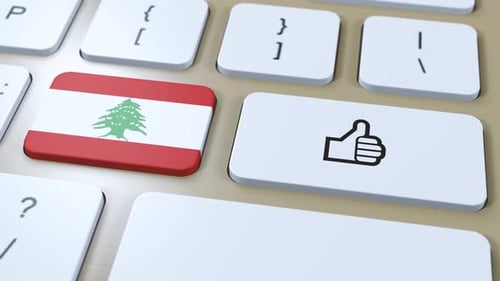 Lebanon Flag and Yes or Thumbs Up Button 3D Animation
