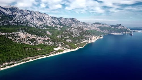 Picturesque Mountain Island Sea Coastline Natural Landscape Blue Sky Horizon Aerial Panorama View