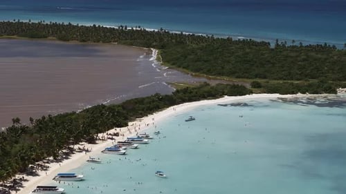 View of sailboats in the turquoise water of the Caribbean sea