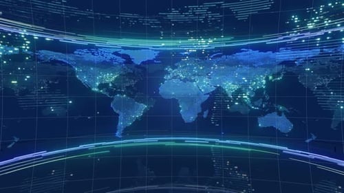 Animated Digital World Map Global News Broadcast Background