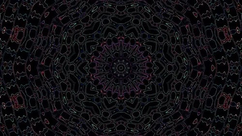 3D Animated digital abstract. Colorful curved and circular lines on black background, seamless loop