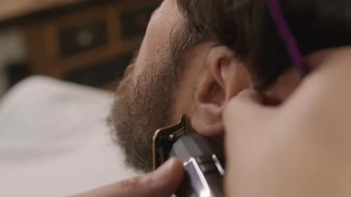 Beard Trim Close Up in Barber Shop