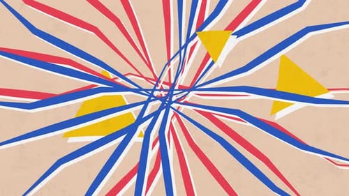 Abstrakte Komposition bestehend aus chaotisch verstreuten animierten geometrischen Elementen