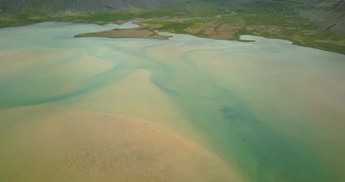 sea and river meet in northern Iceland, Aerial view