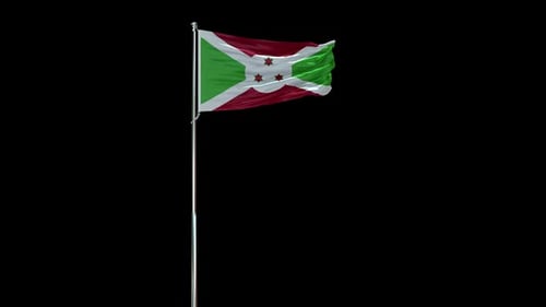 Realistic Burundi Flag Waving on Flagpole Animation