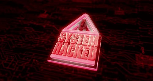 System Hacked Warning Sign in Futuristic Neon Style