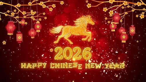 Happy Chinese New Year Golden Horse Greeting Animation