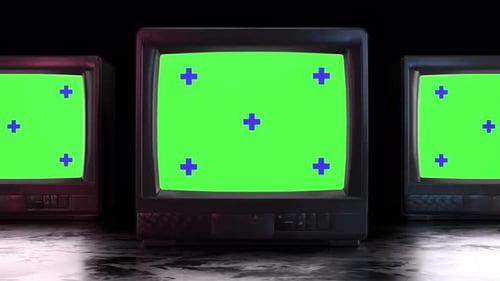 Three Old Tv Green Screen 4K