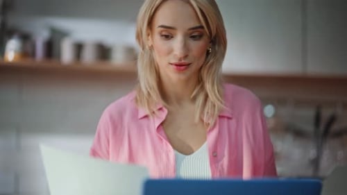 Closeup Accountant Hands Taking Papers Working at Computer Table Satisfied Lady