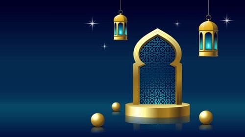 Golden Islamic Arch and Lanterns for Ramadan and Eid Background