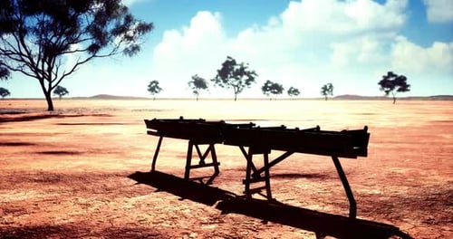 Arid Desert Landscape Panning Shot with Mining Sluice