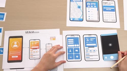 Panorama video of startup company employee plann on user interface. Synergic